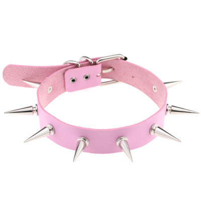 Light Pink PU Leather Spiked Choker