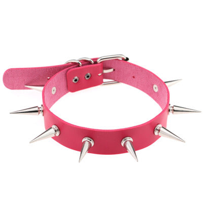 Hot Pink PU Leather Spiked Choker
