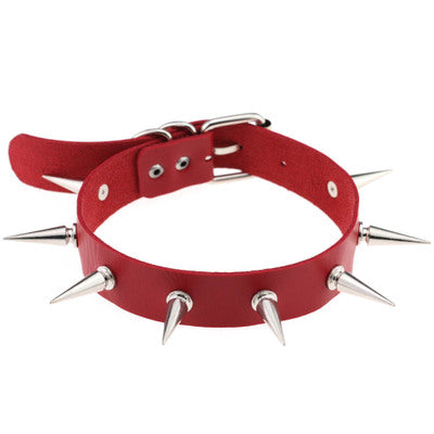 Red PU Leather Spiked Choker