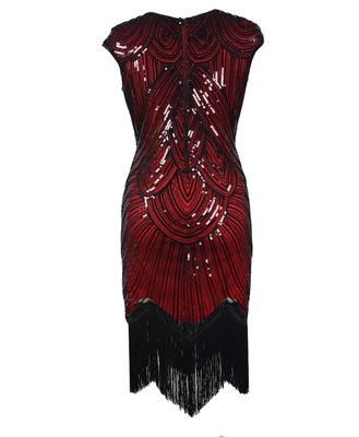 Red and Black Beaded Cap Sleeve Great Gatsby Dress