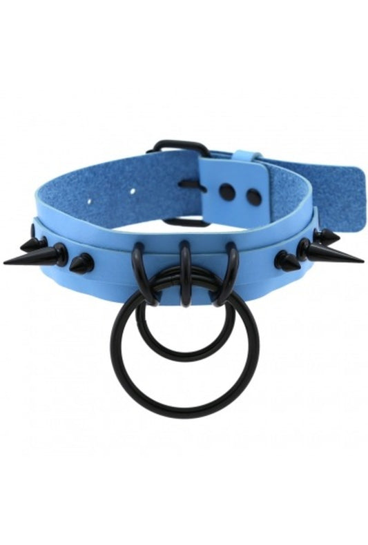 Blue & Black Spiked Choker with Ring