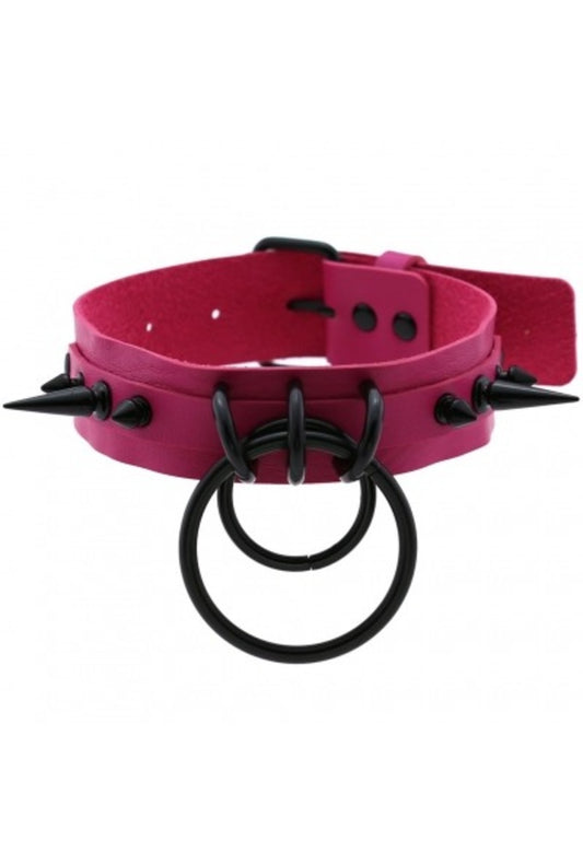 Hot Pink & Black Spiked Choker with Ring