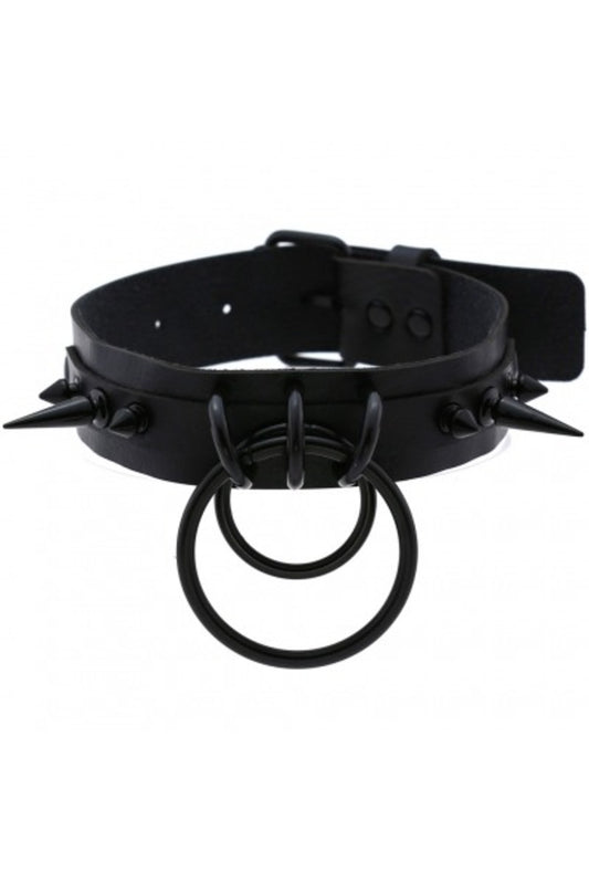 Full Black Spiked Choker with Ring