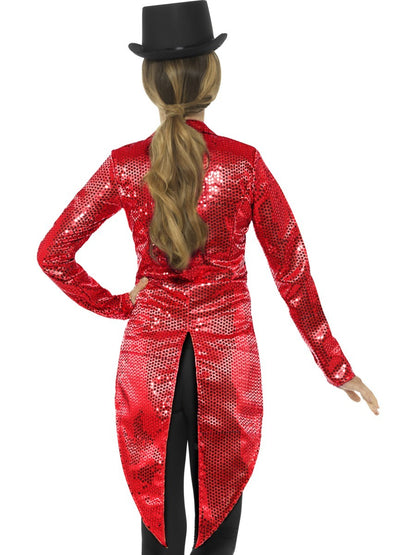 Ladies Red Sequin Tail Coat Jacket