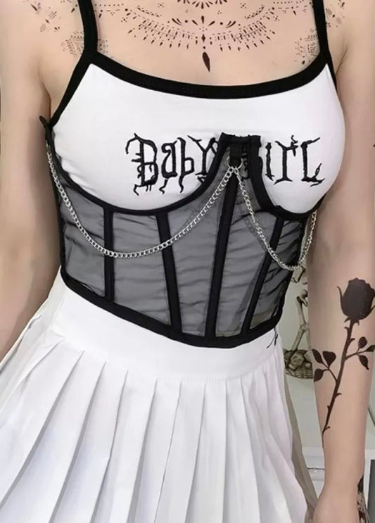 Sheer Black Underbust Corset with Chains