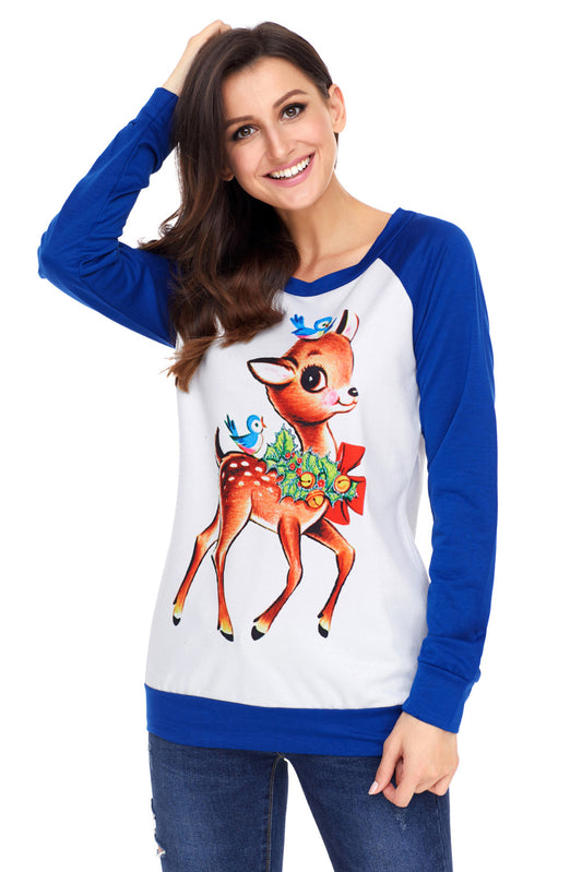 Long Sleeved Blue Reindeer Christmas Shirt