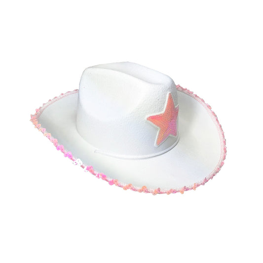 White and Pink Cowboy Hat with Sequin Star