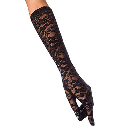 Elbow Length Black Lace Gloves