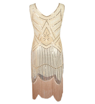 Cream and Gold Sequined 1920's Gatsby Dress