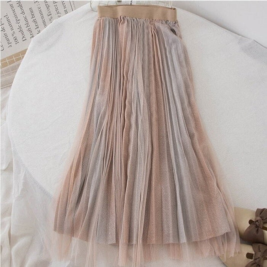 Mauve Pink and Gold Midi Glitter Tulle Skirt