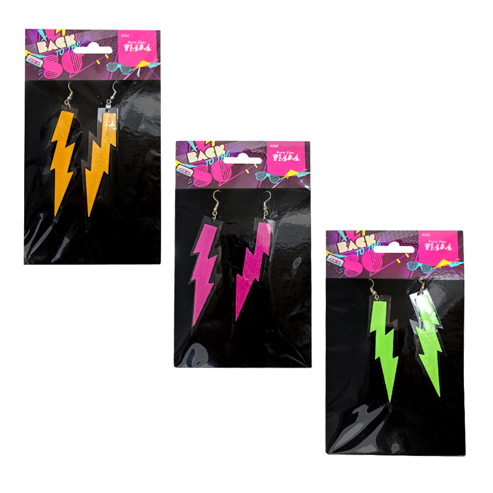 Orange Glitter Neon Lightning Bolt Earrings