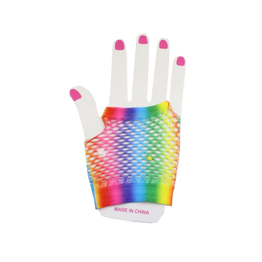 Short Pastel Rainbow Fishnet Gloves
