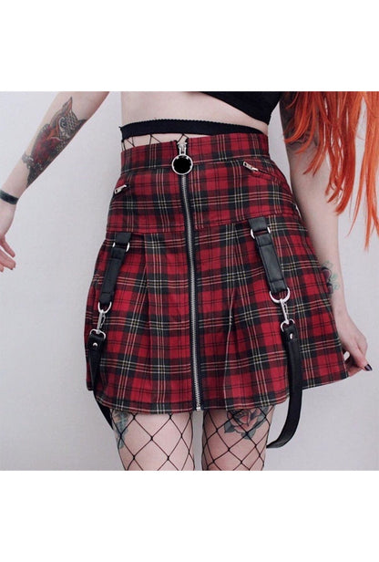 Red Tartan Suspender Skater Skirt