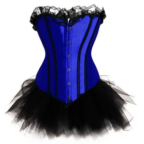 Blue Lace Overlay Overbust Corset