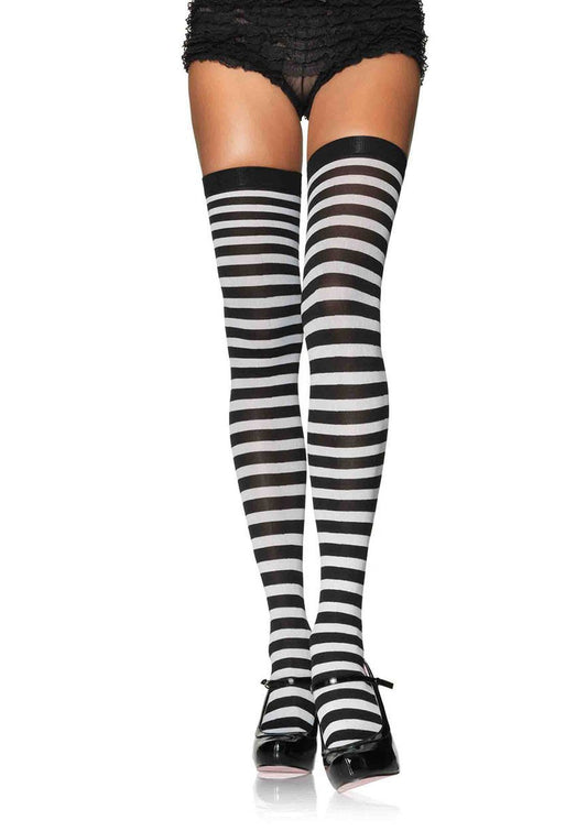 Black and White Striped Thigh Highs