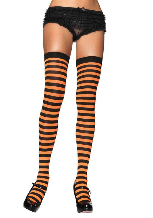 Black and Orange Striped Thigh Highs