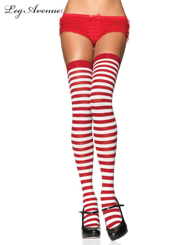 Red and White Striped Thigh Highs