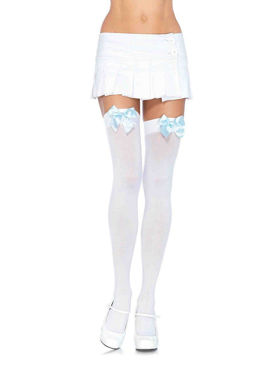 White Thigh Highs with Blue Bows