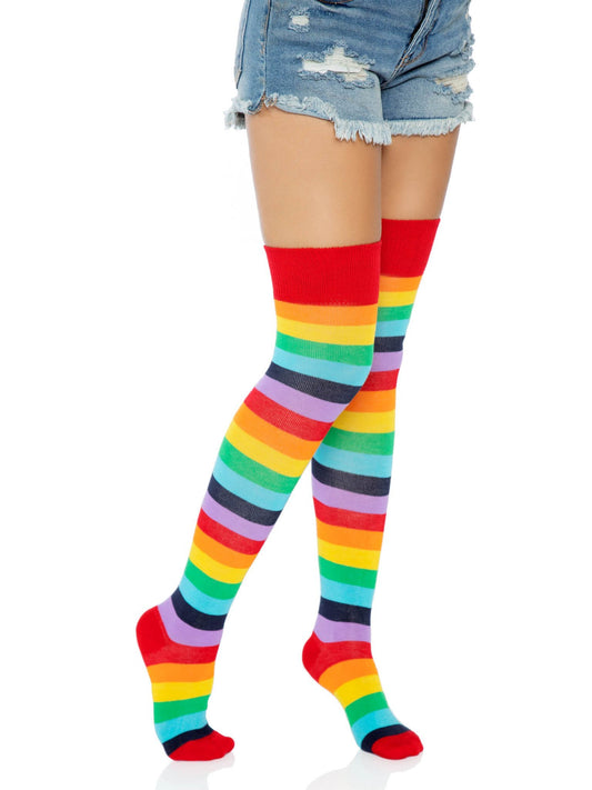 Vivid Rainbow Striped Thigh Highs
