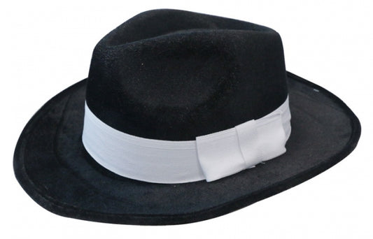 Black Deluxe Gangster Hat with White Band