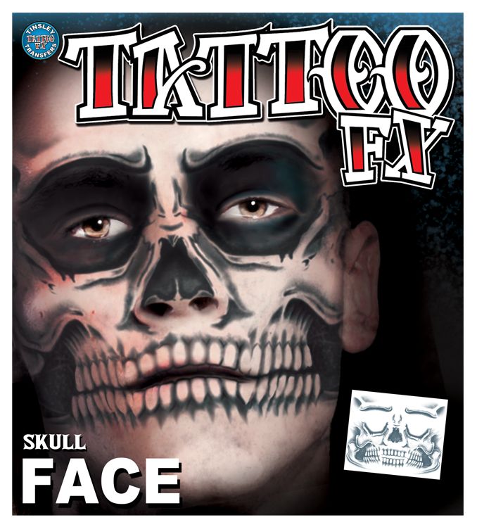 Tinsley: Skeleton Full Face Temporary Tattoo