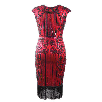 Red and Black Beaded Gatsby Dress