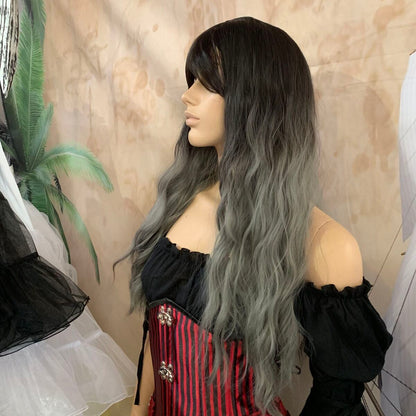 Deluxe loose wave Ombre Black to Dark Grey Wig