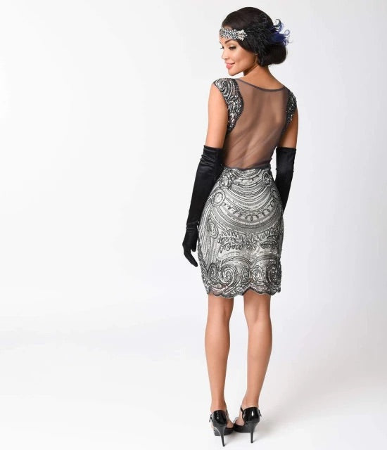 Silver Sequin and Mesh 1920’s Dress