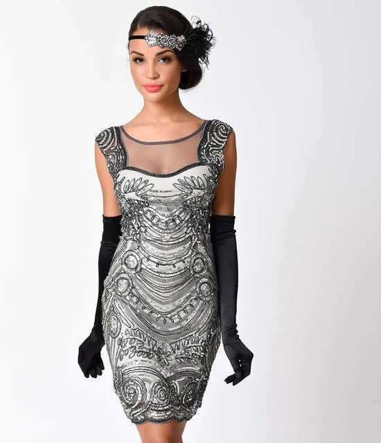Silver Sequin and Mesh 1920’s Dress