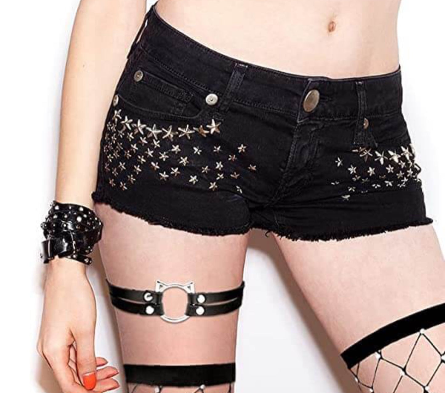Black PU Leather Leg Garter with Cat O-Ring