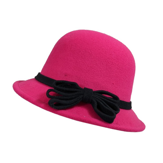 Hot Pink Ladies Cloche Hat With Bow