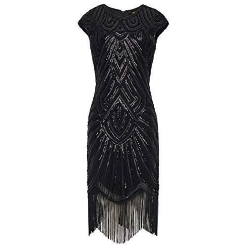 Black Beaded Cap Sleeve Great Gatsby Dress
