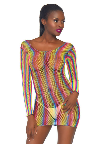 Rainbow Fishnet Long Sleeved Dress