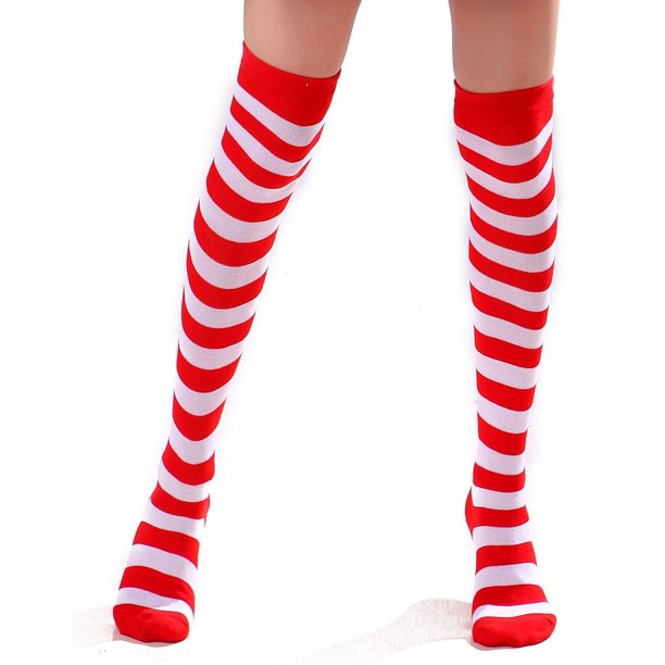Red and White Striped Knee High Socks