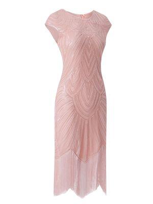 Soft Pink Beaded Cap Sleeve Great Gatsby Dress