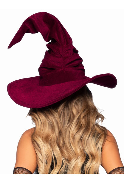 Burgundy Velvet Ruched Witch Hat