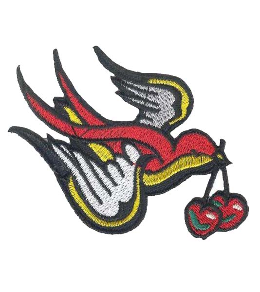 Swallow with Cherries Iron on Patch