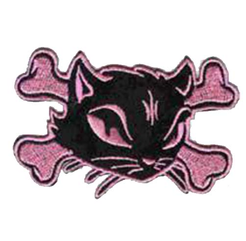 Pink Cat & Crossbones Iron on Patch