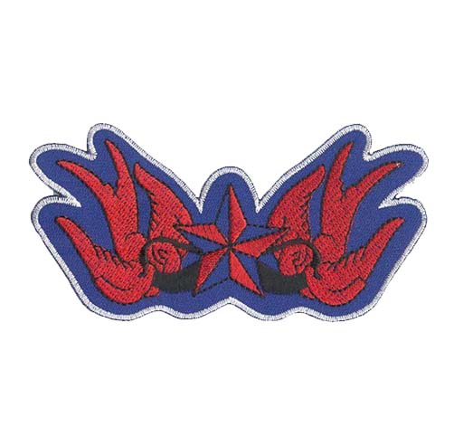 Red & Blue Swallow & Nautical Star Iron on Patch