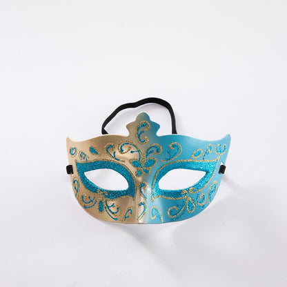 Gold and Blue Glitter Masquerade Mask