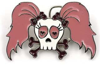 Cute Skull with Pony Tails Belt Buckle