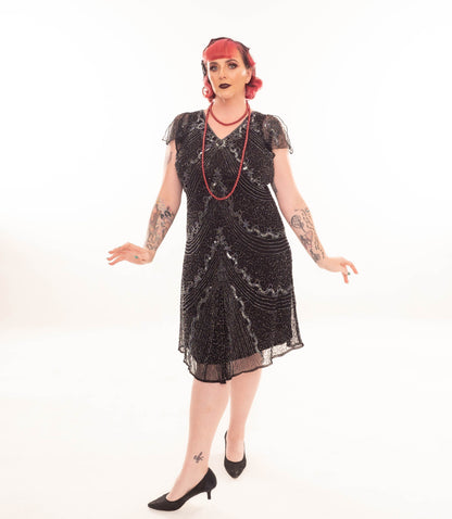 Elegant Beaded 1920's Dress in Black