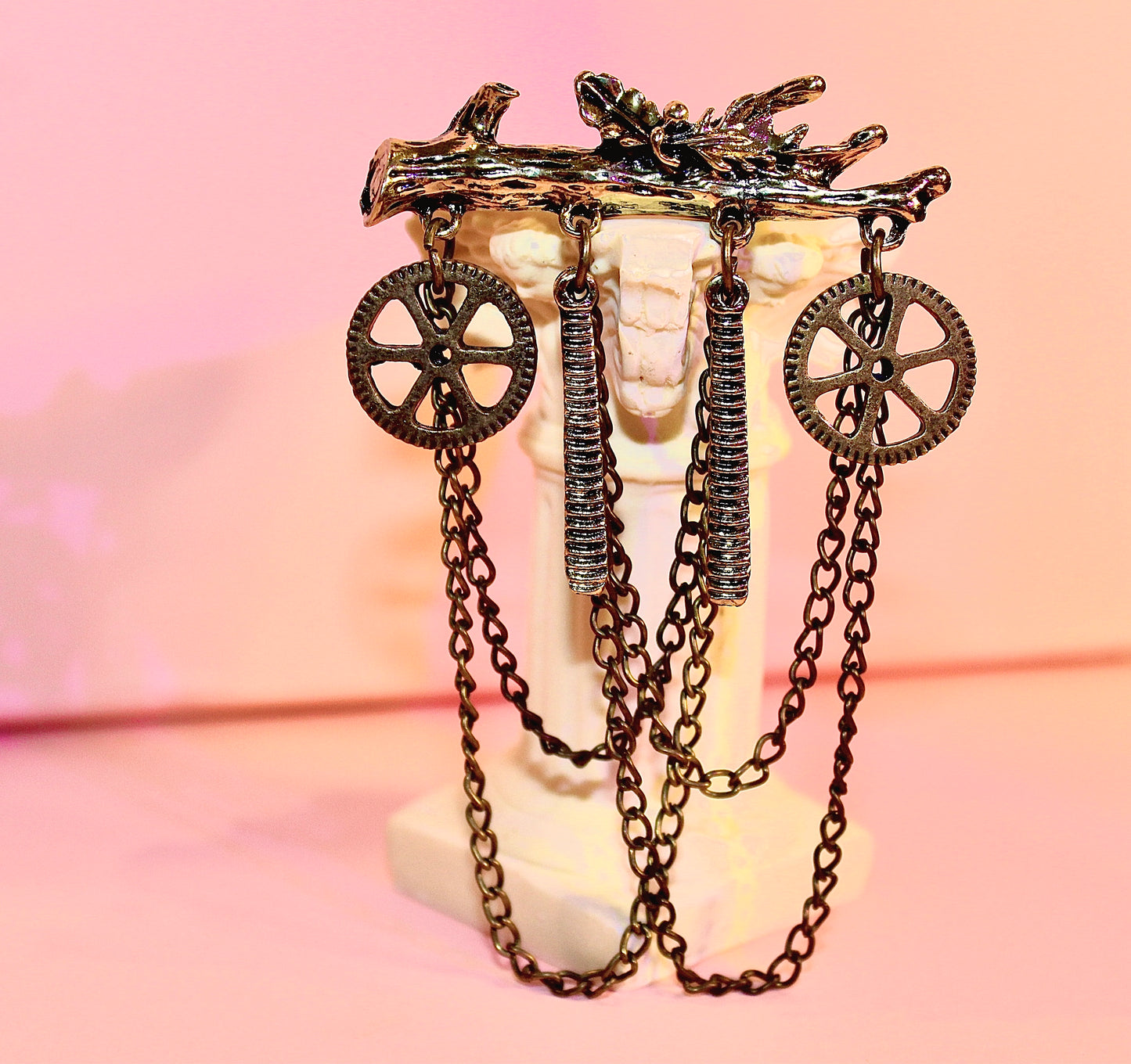 Steampunk Brooch Log Mixed Metals