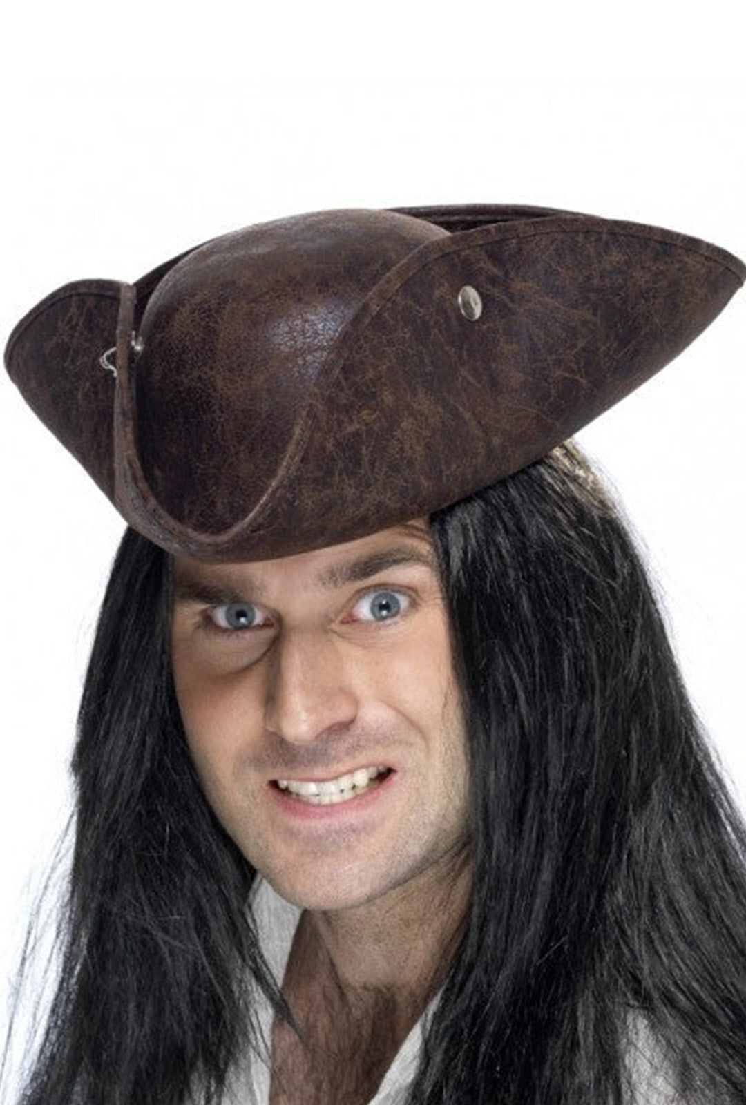 Brown Distressed Leather-look Pirate Hat