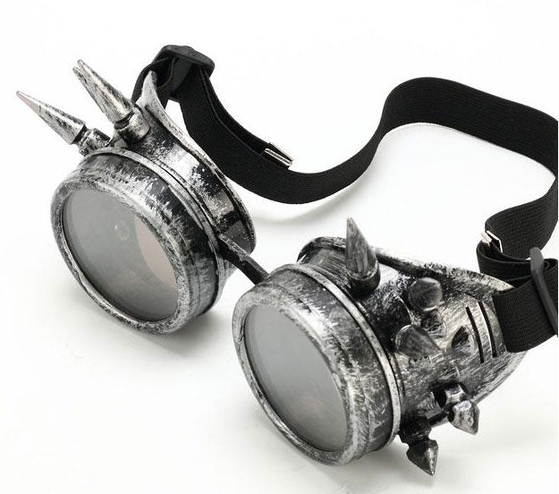 Brushed Silver Steampunk Goggles With Spikes