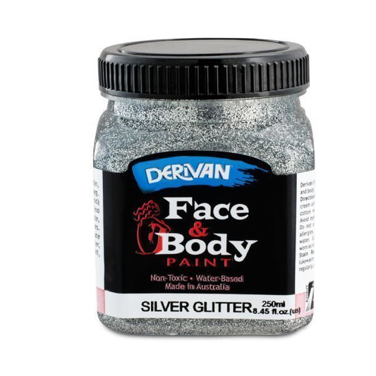 Derivan Face & Body Paint - Silver Glitter 250ml