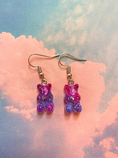 Pink and Blue Glitter Gummy Bear Earrings