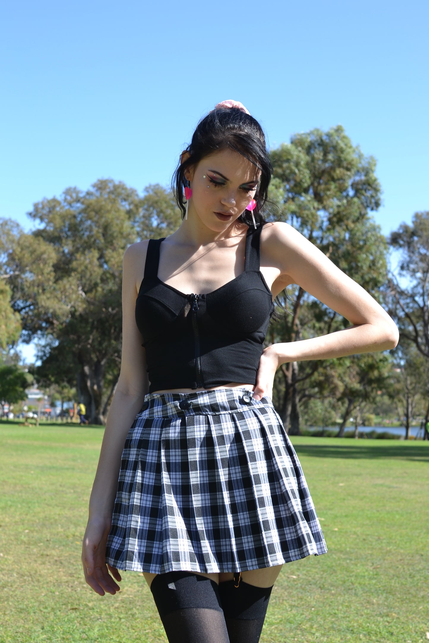 Adjustable Black and White Plaid Skirt