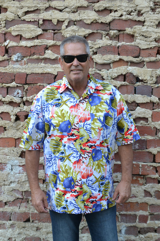 Tropical Coral and Fish Button Down Shirt