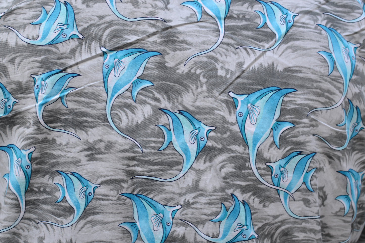 Grey and Blue Angelfish Print Button Down Shirt